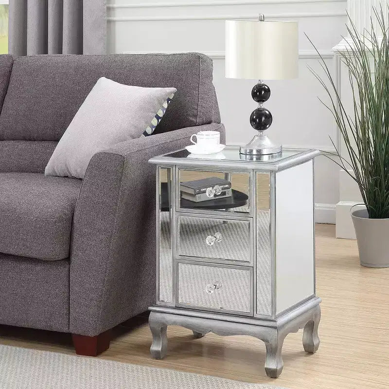 Table d'appoint rectangulaire de 62,87 cm H en verre couleur argent, 1 pièce