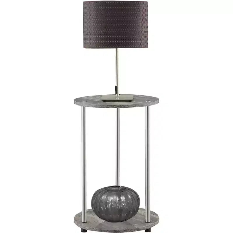 22 in.H Gray Color Round Metal Table Top End Table 1 -piece