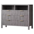 Commode 6 tiroirs pour chambre à coucher, chiffonnier de ferme avec 2 étagères ouvertes et portes cannelées, rangement et organisation pour le salon