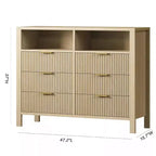 Commode 6 tiroirs pour chambre à coucher, chiffonnier de ferme avec 2 étagères ouvertes et portes cannelées, rangement et organisation pour le salon