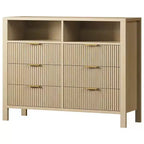 Commode 6 tiroirs pour chambre à coucher, chiffonnier de ferme avec 2 étagères ouvertes et portes cannelées, rangement et organisation pour le salon