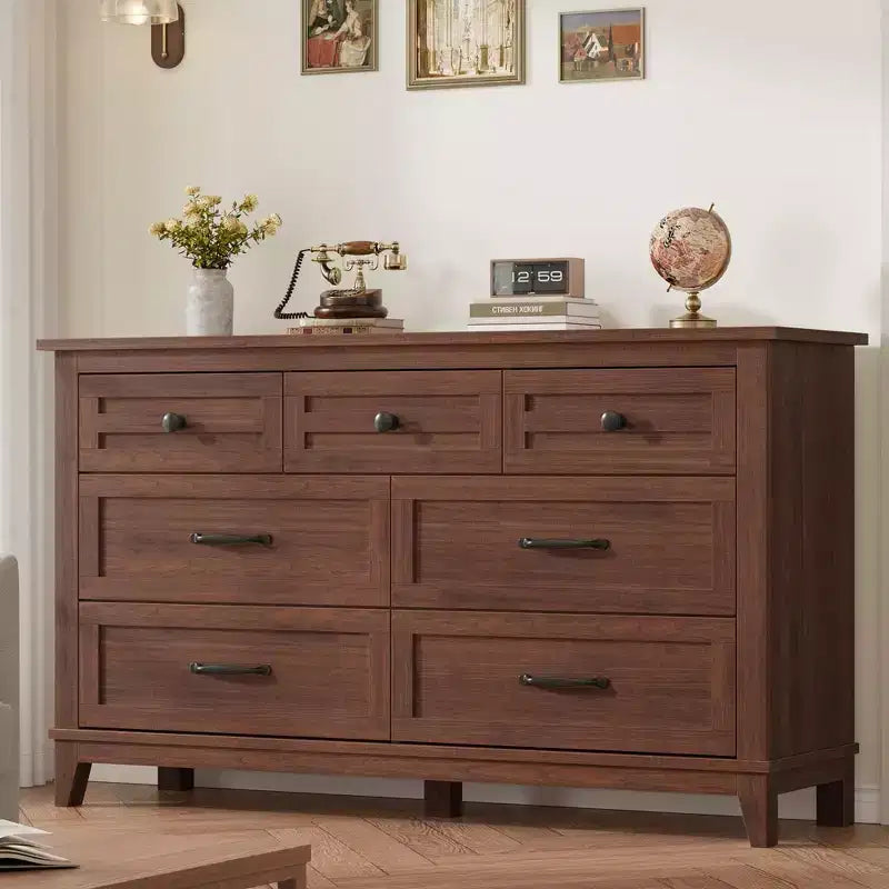 7 commodes de chambre, commode à tiroirs de 54 po de largeur avec rangement autoportant, commode de rangement en bois pour salon, chambre à coucher, entrée