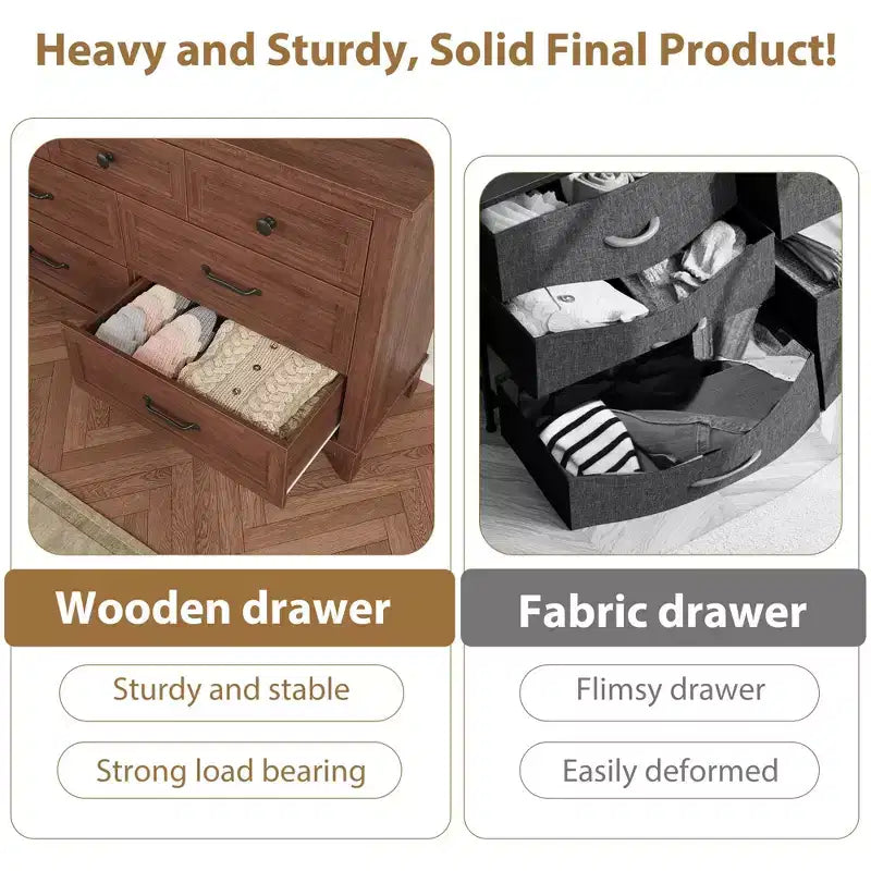 7 commodes de chambre, commode à tiroirs de 54 po de largeur avec rangement autoportant, commode de rangement en bois pour salon, chambre à coucher, entrée