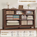 7 commodes de chambre, commode à tiroirs de 54 po de largeur avec rangement autoportant, commode de rangement en bois pour salon, chambre à coucher, entrée