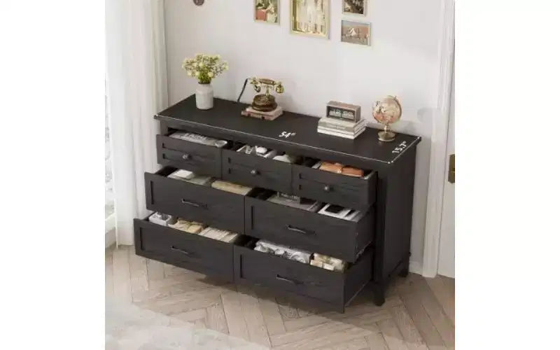 7 commodes de chambre, commode à tiroirs de 54 po de largeur avec rangement autoportant, commode de rangement en bois pour salon, chambre à coucher, entrée