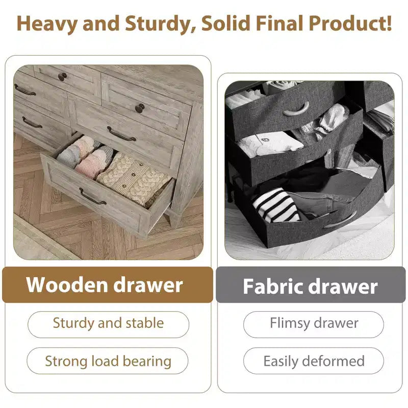 7 commodes de chambre, commode à tiroirs de 54 po de largeur avec rangement autoportant, commode de rangement en bois pour salon, chambre à coucher, entrée
