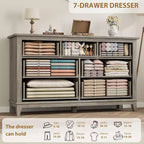 7 commodes de chambre, commode à tiroirs de 54 po de largeur avec rangement autoportant, commode de rangement en bois pour salon, chambre à coucher, entrée