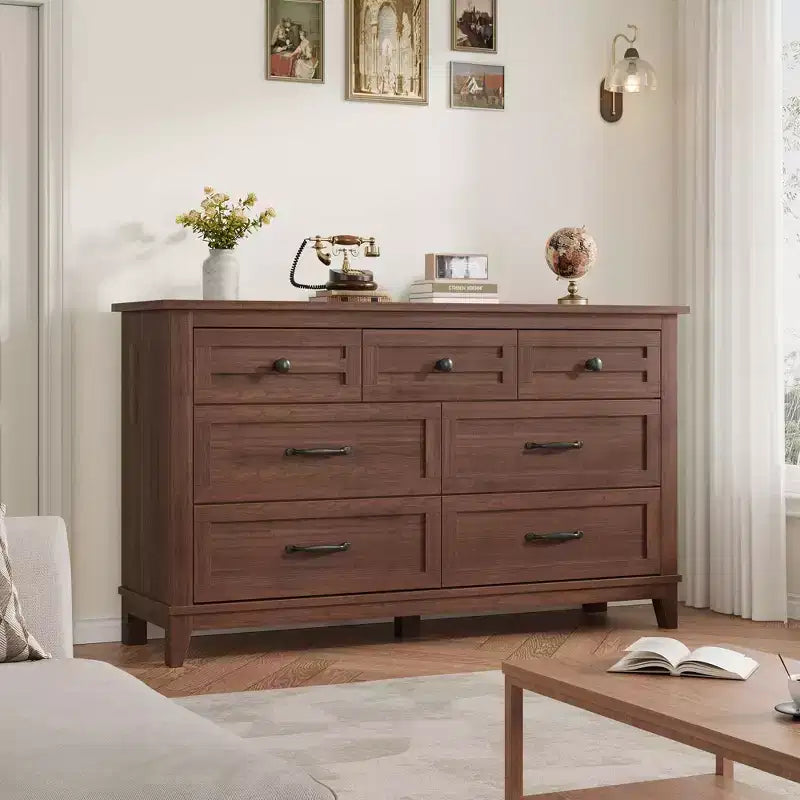 7 Dresser for Bedroom, 54 Wide Drawer Dresser with Storage Freestanding, Wooden Closet Storage Chest for Living Room, Bedroom, Entryway