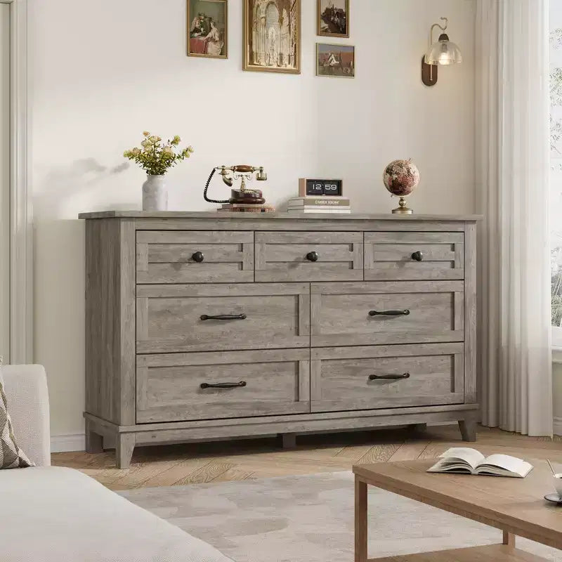7 Dresser for Bedroom, 54 Wide Drawer Dresser with Storage Freestanding, Wooden Closet Storage Chest for Living Room, Bedroom, Entryway
