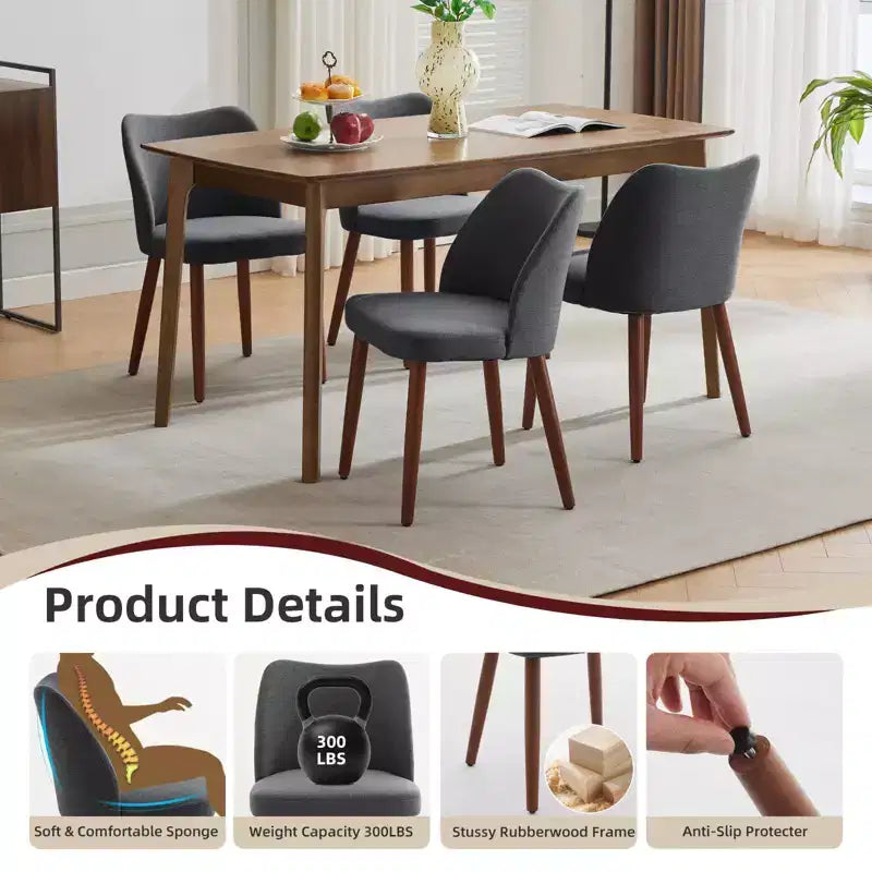 Lot de 2 chaises de salle à manger, chaises de salle à manger rembourrées avec pieds en bois, dossier aile, chaises de cuisine avec coussins épais