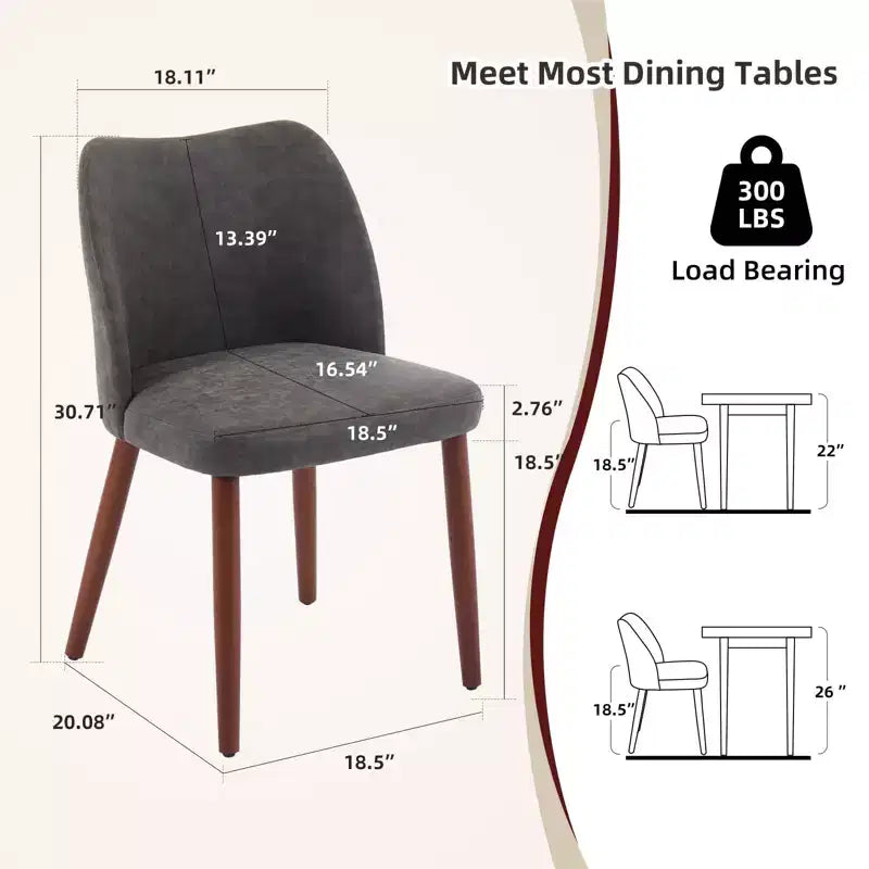 Lot de 2 chaises de salle à manger, chaises de salle à manger rembourrées avec pieds en bois, dossier aile, chaises de cuisine avec coussins épais