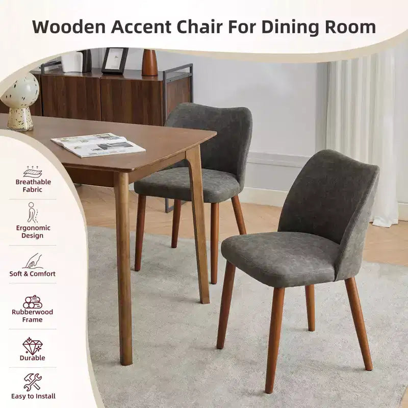 Lot de 2 chaises de salle à manger, chaises de salle à manger rembourrées avec pieds en bois, dossier aile, chaises de cuisine avec coussins épais