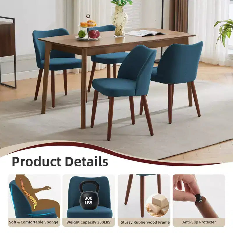 Lot de 2 chaises de salle à manger, chaises de salle à manger rembourrées avec pieds en bois, dossier aile, chaises de cuisine avec coussins épais