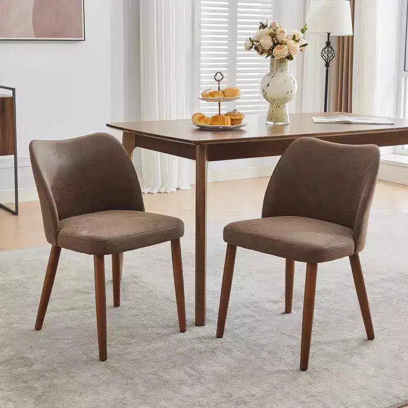 Dining Chair Set of 2, Upholstered Dining Chair with Wood Legs, Wing Backrest, Kitchen Chairs with Thick Cushions