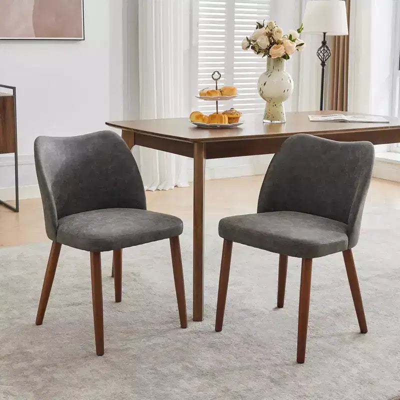 Dining Chair Set of 2, Upholstered Dining Chair with Wood Legs, Wing Backrest, Kitchen Chairs with Thick Cushions