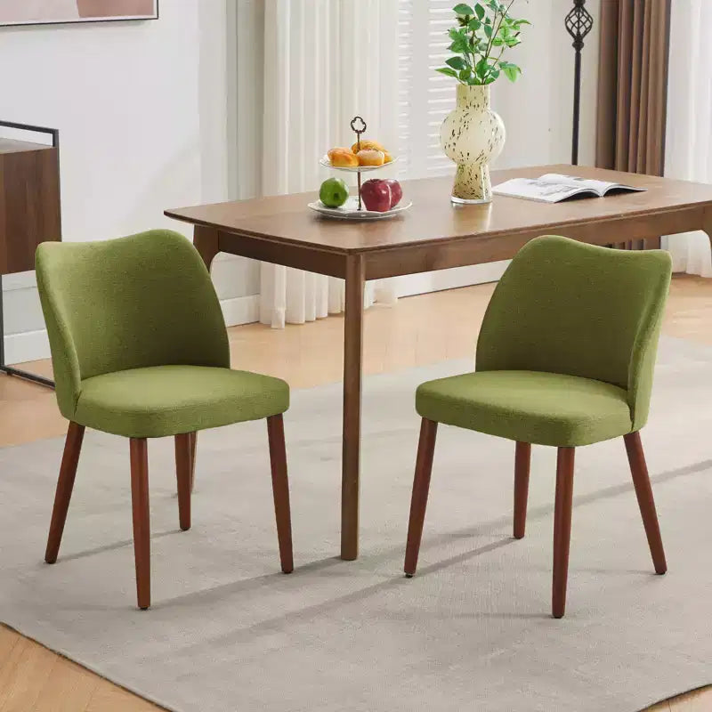 Dining Chair Set of 2, Upholstered Dining Chair with Wood Legs, Wing Backrest, Kitchen Chairs with Thick Cushions