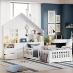 Polibi Twin Platform Bed with Storage Drawers, USB Charging Station & Windowed House Headboard