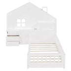 Polibi Twin Platform Bed with Storage Drawers, USB Charging Station & Windowed House Headboard
