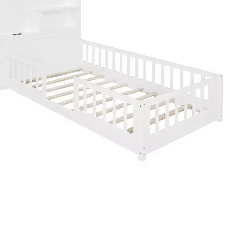 Polibi Twin Platform Bed with Storage Drawers, USB Charging Station & Windowed House Headboard