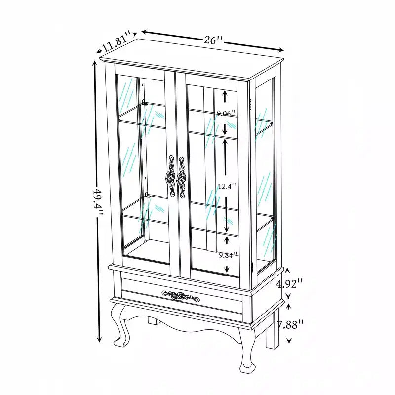 Vitrine d'angle éclairée avec portes et étagères en verre trempé - Élégante vitrine en merisier avec ampoule pour la décoration du salon et de la chambre
