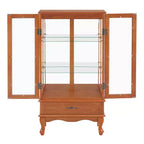 Vitrine d'angle éclairée avec portes et étagères en verre trempé - Élégante vitrine en merisier avec ampoule pour la décoration du salon et de la chambre