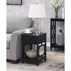 Table d'appoint Belmont à 1 tiroir avec design octogonal, deux étagères et tiroir coulissant, table d'appoint élégante pour le rangement dans la chambre