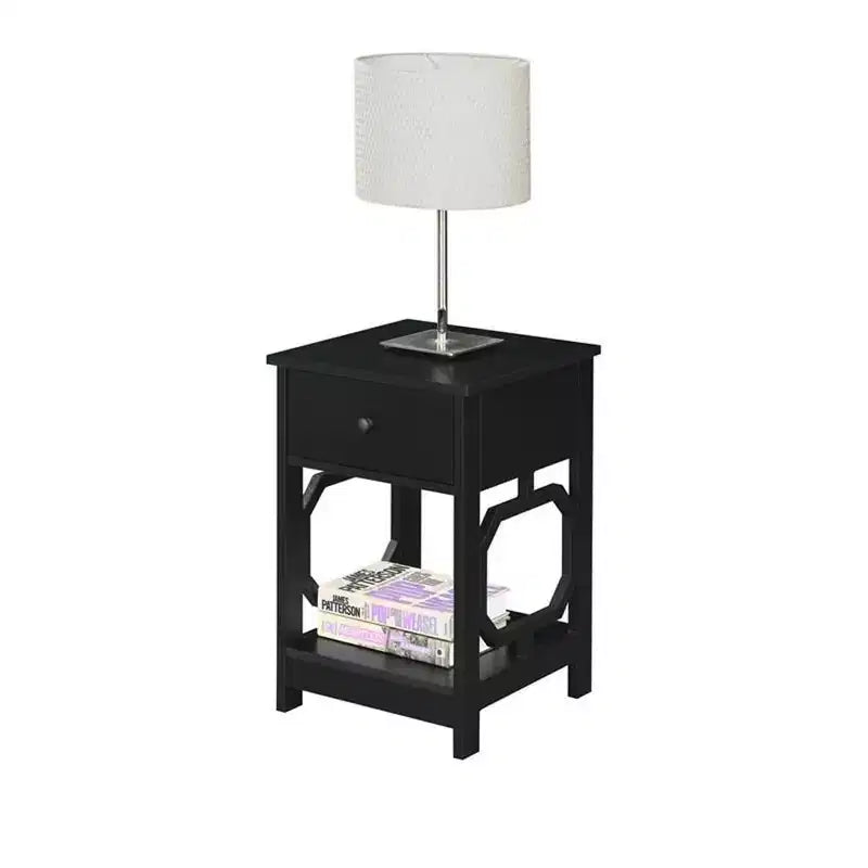 Table d'appoint Belmont à 1 tiroir avec design octogonal, deux étagères et tiroir coulissant, table d'appoint élégante pour le rangement dans la chambre