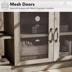 Meuble TV de style industriel/fermier - Meuble multimédia de 65 po et plus avec portes grillagées et étagères ouvertes pour salon