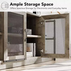 Meuble TV de style industriel/fermier - Meuble multimédia de 65 po et plus avec portes grillagées et étagères ouvertes pour salon