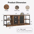Meuble TV de style industriel/fermier - Meuble multimédia de 65 po et plus avec portes grillagées et étagères ouvertes pour salon