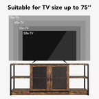 Meuble TV de style industriel/fermier - Meuble multimédia de 65 po et plus avec portes grillagées et étagères ouvertes pour salon