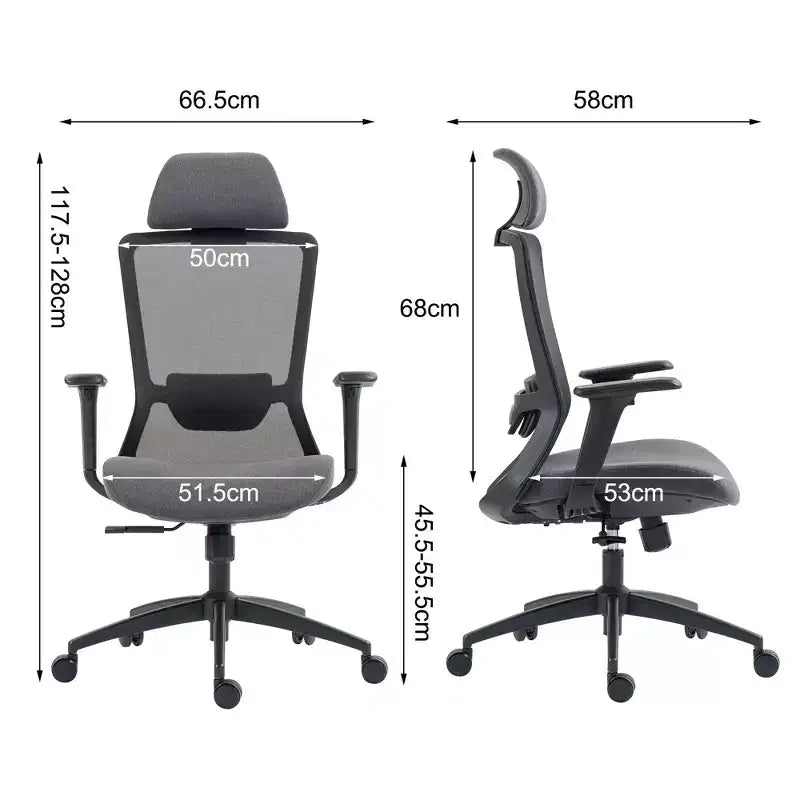 Chaise d'ordinateur à dossier haut, Chaise de bureau avec appuie-tête et roulettes, Chaise de bureau en maille pour bureau, étude, salle de lecture