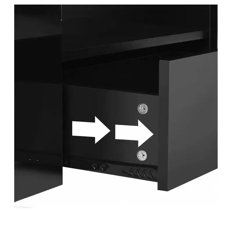 Table basse moderne pour salon, table basse LED laquée avec 2 tiroirs coulissants et étagère latérale ouverte, en bois