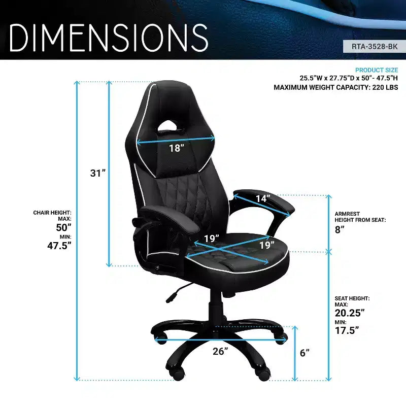 Chaise de jeu à dossier haut avec siège et dossier rembourrés, chaise de bureau de direction avec base et roulettes en métal, chaise de bureau pour l'étude, la salle de lecture, noire