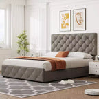 Queen Platform Bed Frame with 4 Storage Drawers, Adjustable Padded Headboard, Diamond Button Tufted Upholstery, No Box Spring Required, Gray