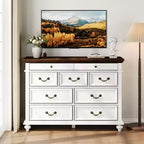 47 Wide Farmhouse 9-Drawer Dresser, Rustic Wood Chest of Drawers for Bedroom & Living Room