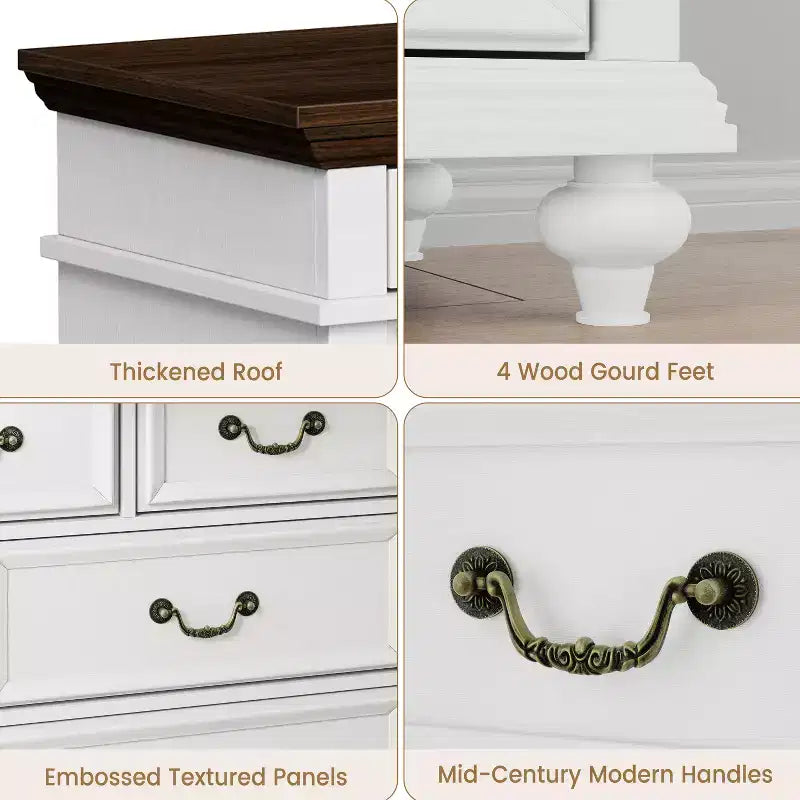 47 Wide Farmhouse 9-Drawer Dresser, Rustic Wood Chest of Drawers for Bedroom & Living Room