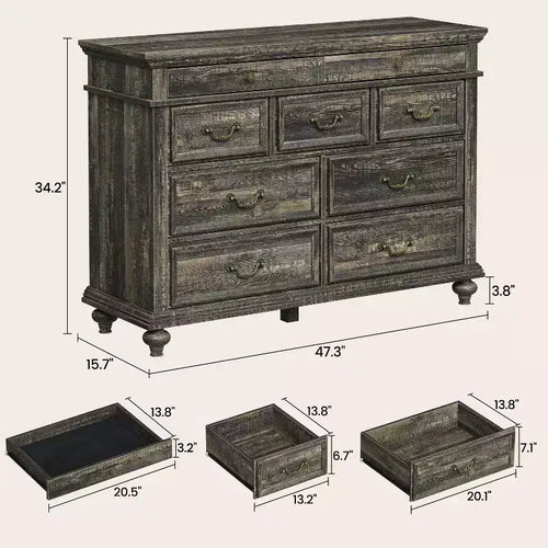 Commode de ferme large de 47 pouces à 9 tiroirs, commode en bois rustique pour chambre et salon