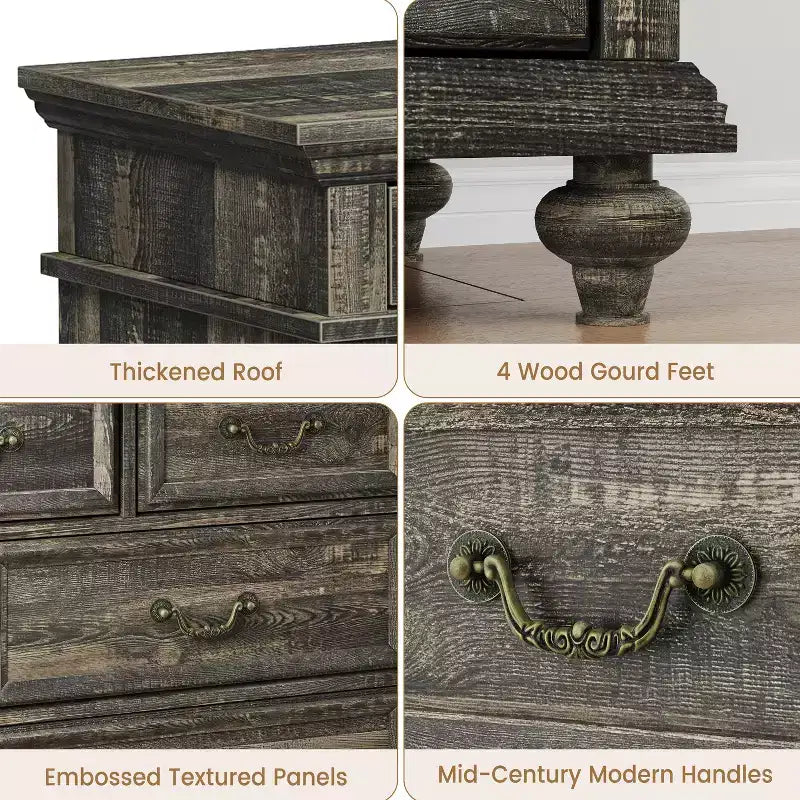 47 Wide Farmhouse 9-Drawer Dresser, Rustic Wood Chest of Drawers for Bedroom & Living Room