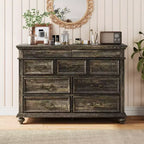47 Wide Farmhouse 9-Drawer Dresser, Rustic Wood Chest of Drawers for Bedroom & Living Room