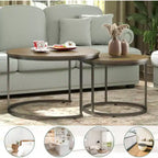 Zevemomo Lot de 2 tables basses gigognes, table basse en bois marron de 70,1 cm avec plateau à motif marbre et cadre en métal robuste, pour salon, chambre, terrasse, jardin