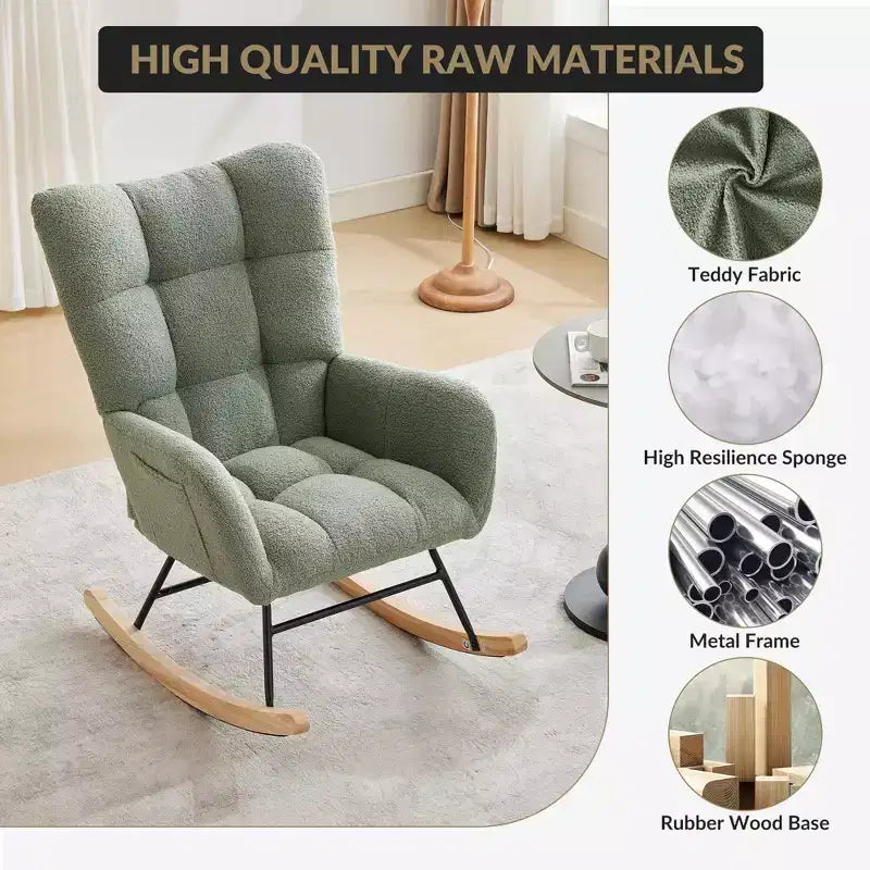 Fauteuil à bascule Teddy, Fauteuil planeur avec dossier haut, Fauteuil d'appoint moderne et confortable pour chambre à coucher, salon