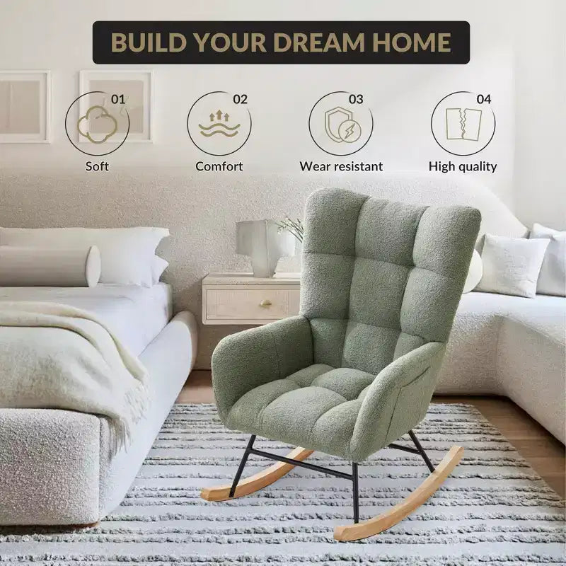 Fauteuil à bascule Teddy, Fauteuil planeur avec dossier haut, Fauteuil d'appoint moderne et confortable pour chambre à coucher, salon