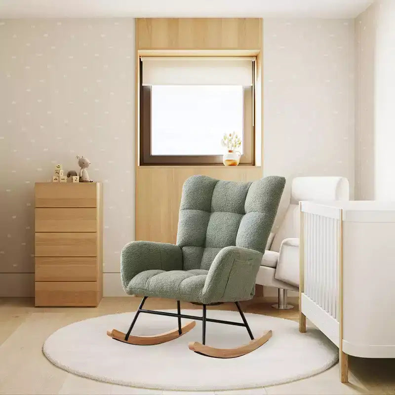 Fauteuil à bascule Teddy, Fauteuil planeur avec dossier haut, Fauteuil d'appoint moderne et confortable pour chambre à coucher, salon