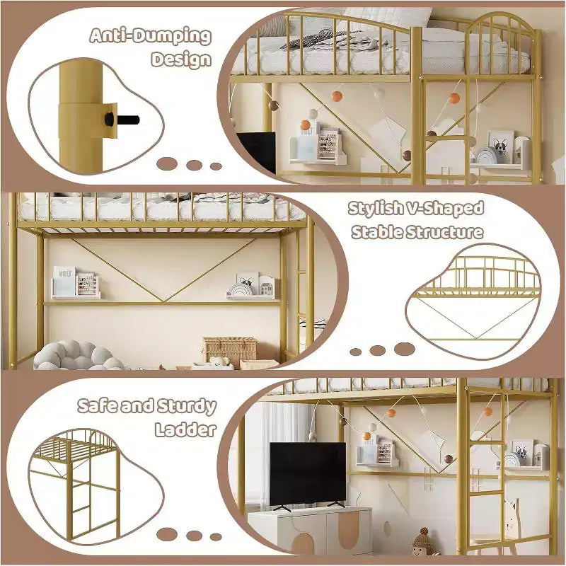 Twin Size Loft Bed with Stairs & Arched Guardrail - Sturdy Metal Slats, Space Saving, Noise Free, No Box Spring, Ideal for Kid Room & Dorm, Black