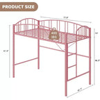 Twin Size Loft Bed with Stairs & Arched Guardrail - Sturdy Metal Slats, Space Saving, Noise Free, No Box Spring, Ideal for Kid Room & Dorm, Black