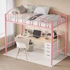 Twin Size Loft Bed with Stairs & Arched Guardrail - Sturdy Metal Slats, Space Saving, Noise Free, No Box Spring, Ideal for Kid Room & Dorm, Black
