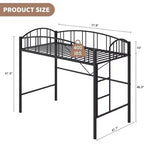 Twin Size Loft Bed with Stairs & Arched Guardrail - Sturdy Metal Slats, Space Saving, Noise Free, No Box Spring, Ideal for Kid Room & Dorm, Black