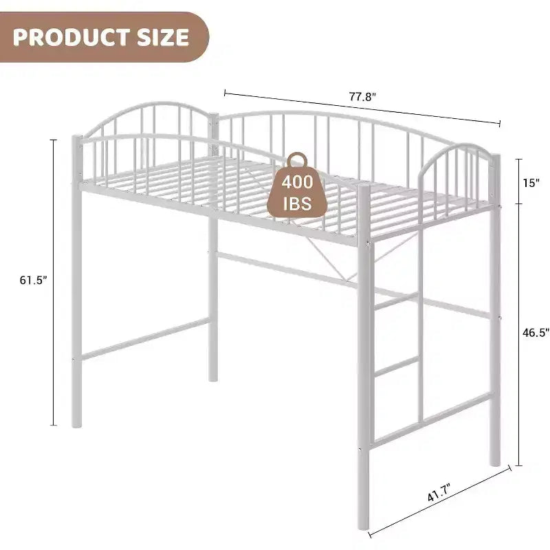 Twin Size Loft Bed with Stairs & Arched Guardrail - Sturdy Metal Slats, Space Saving, Noise Free, No Box Spring, Ideal for Kid Room & Dorm, Black