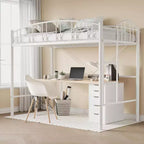 Twin Size Loft Bed with Stairs & Arched Guardrail - Sturdy Metal Slats, Space Saving, Noise Free, No Box Spring, Ideal for Kid Room & Dorm, Black